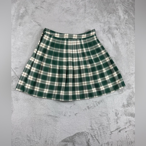 Urban Outfitters Pleated Mini Skirt X Small Green Plaid School Preppy Academia - Picture 8 of 14